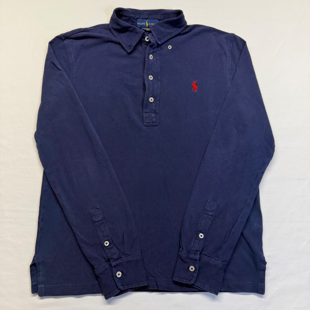 Polo Ralph Lauren Featherweight Mesh Shirt S Navy Blue Mens Long Sleeve Preppy